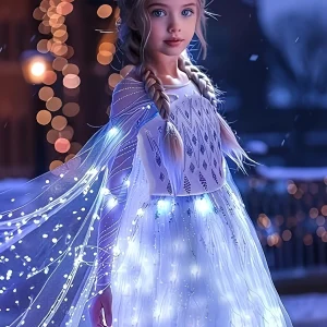 Stunning Frozen Elsa Dress with LED Light Girls Princess Apparel Toddler Light up